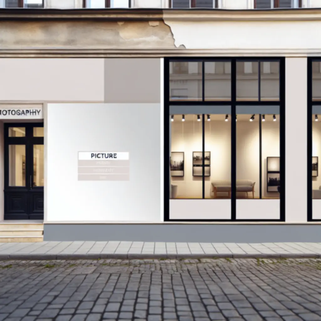 Budapest Photo Lab modern fotóstúdiójának elegáns külső nézete éjszakai megvilágításban