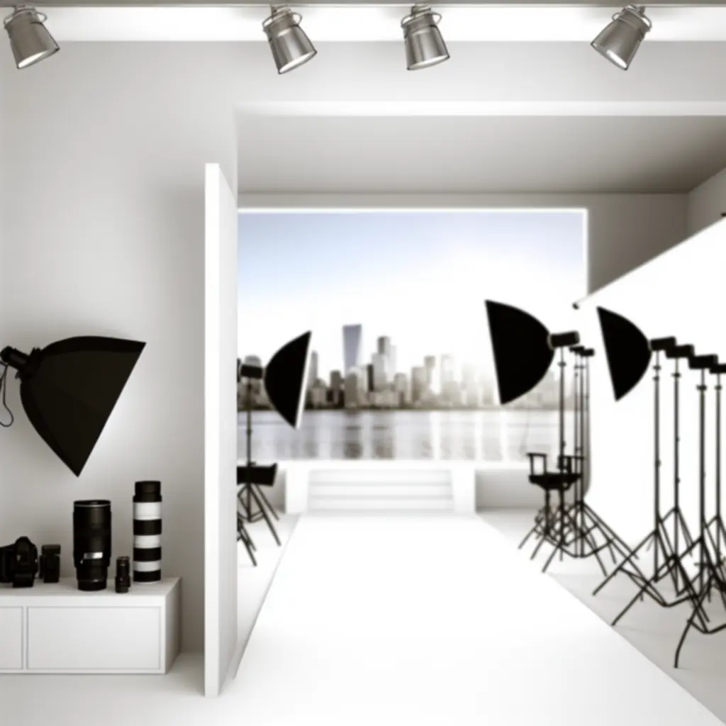 Budapest Photo Lab modern, barátságos stúdióbelsője professzionális világítással és felszereléssel.